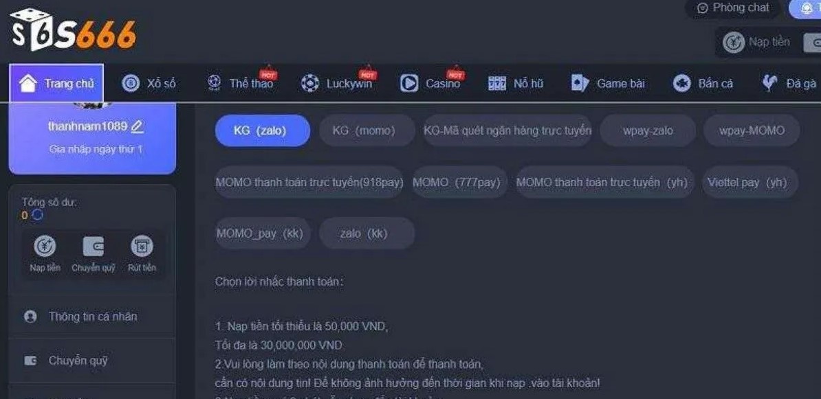 Những phương thức nạp tiền S666 hiện có trên website